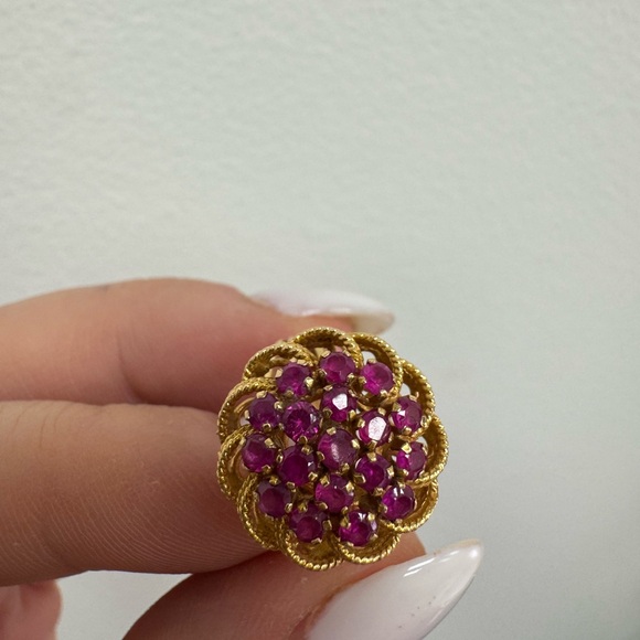 14K yellow gold and pink sapphires cluster ring - Picture 13 of 14